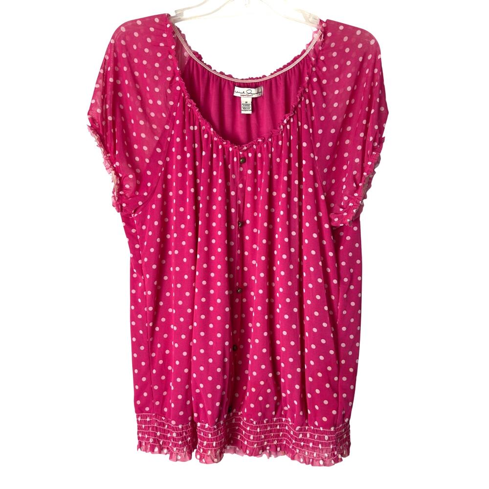 French Laundry Pink Polka-Dot Short Sleeve Peasant Blouse Size 1X Barbiecore
